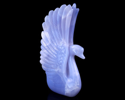 7.1" Blue Chalcedony Hand Carved Crystal Swan Sculpture Crystallumi