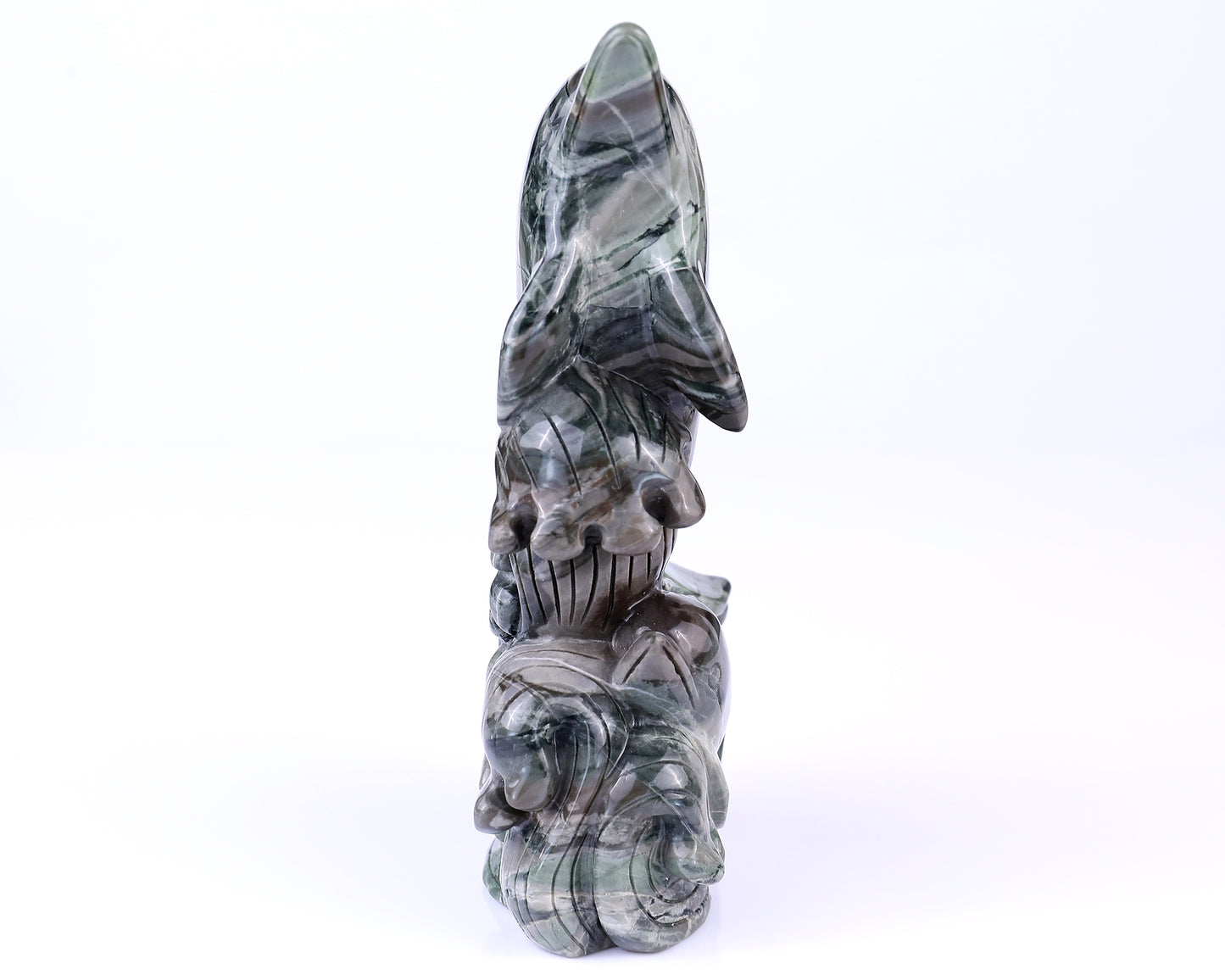 7.1" Jiulong Jade Hand Carved Crystal Dolphins Sculpture Crystallumi