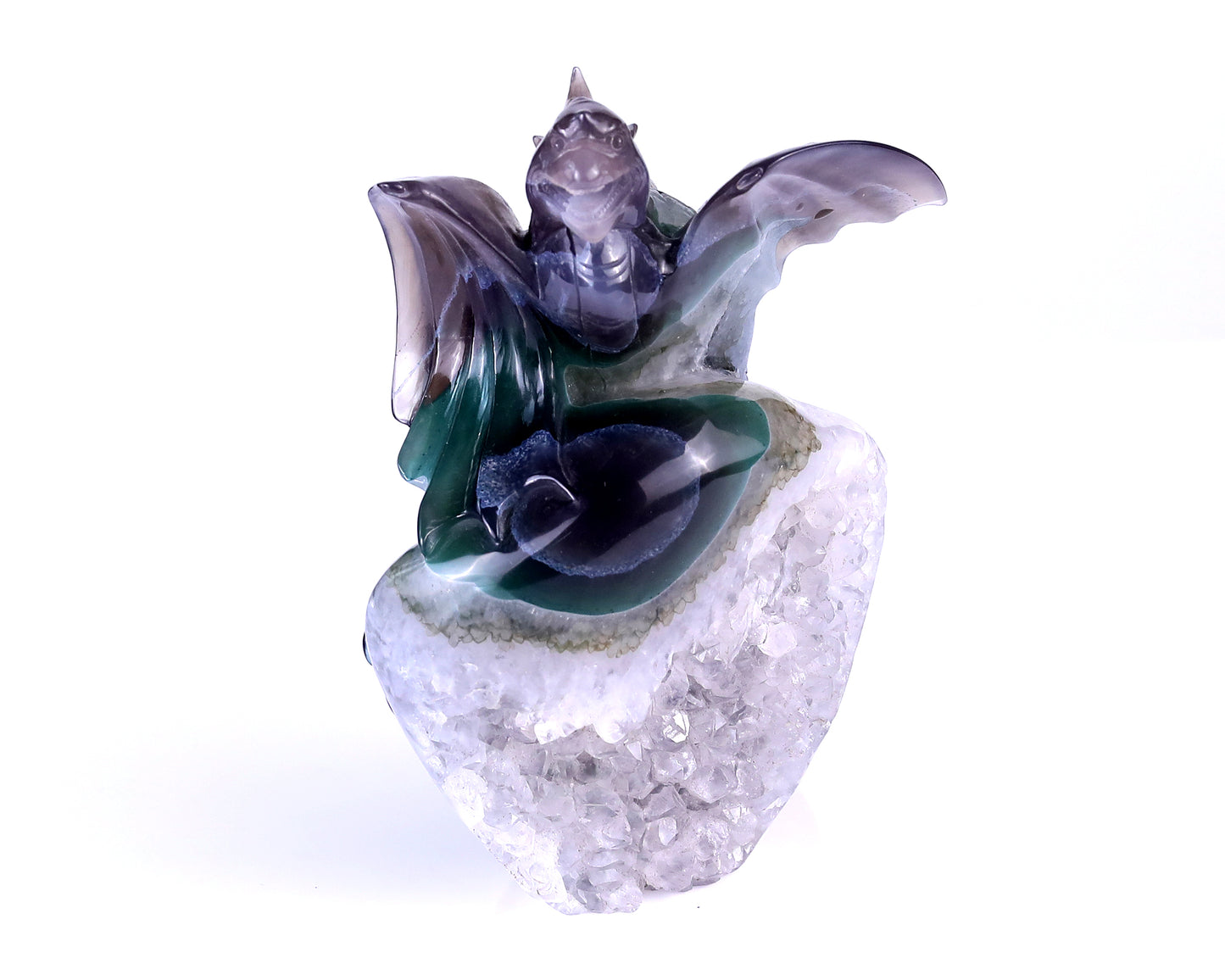 7.1" Quartz Druse Rock Hand Carved Crystal Cute Baby Dragon Sculpture Crystallumi