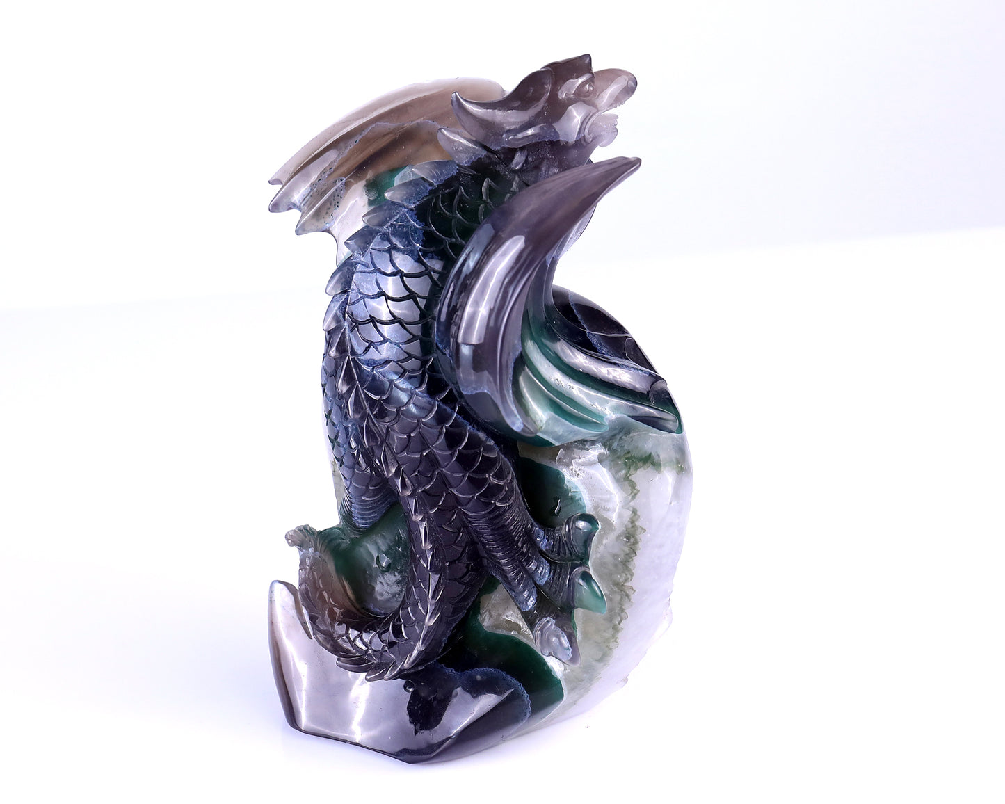 7.1" Quartz Druse Rock Hand Carved Crystal Cute Baby Dragon Sculpture Crystallumi