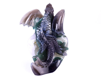 7.1" Quartz Druse Rock Hand Carved Crystal Cute Baby Dragon Sculpture Crystallumi