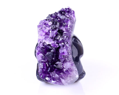 7.2" Amethyst Druse Agate Hand Carved Crystal Geode Raven Skull Sculpture Crystallumi