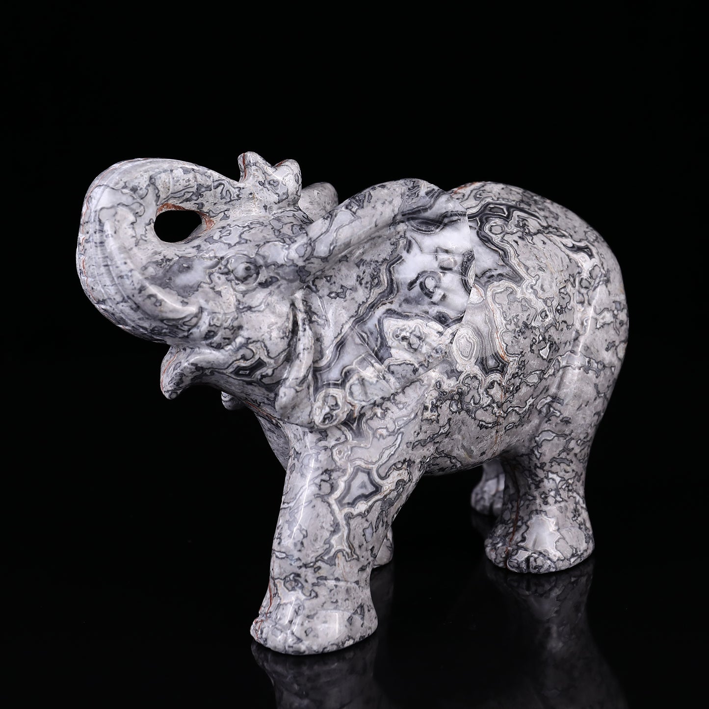 7.4" Map Jasper Hand Carved Crystal Elephant Sculpture Crystallumi