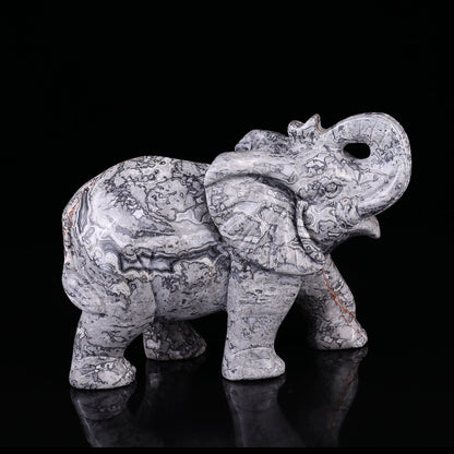 7.4" Map Jasper Hand Carved Crystal Elephant Sculpture Crystallumi