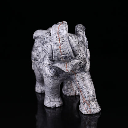 7.4" Map Jasper Hand Carved Crystal Elephant Sculpture Crystallumi