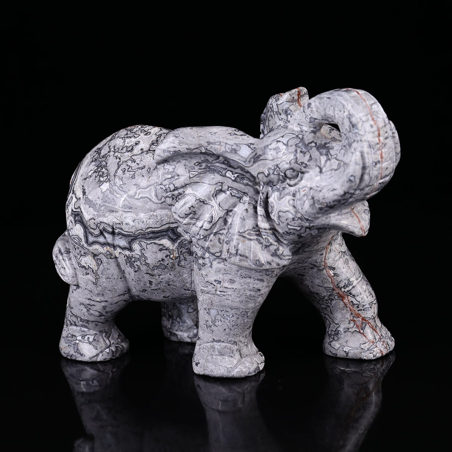 7.4" Map Jasper Hand Carved Crystal Elephant Sculpture Crystallumi