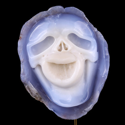 7.5" Blue Chalcedony Hand Carved Mineral Specimen Skull Sculpture Crystallumi