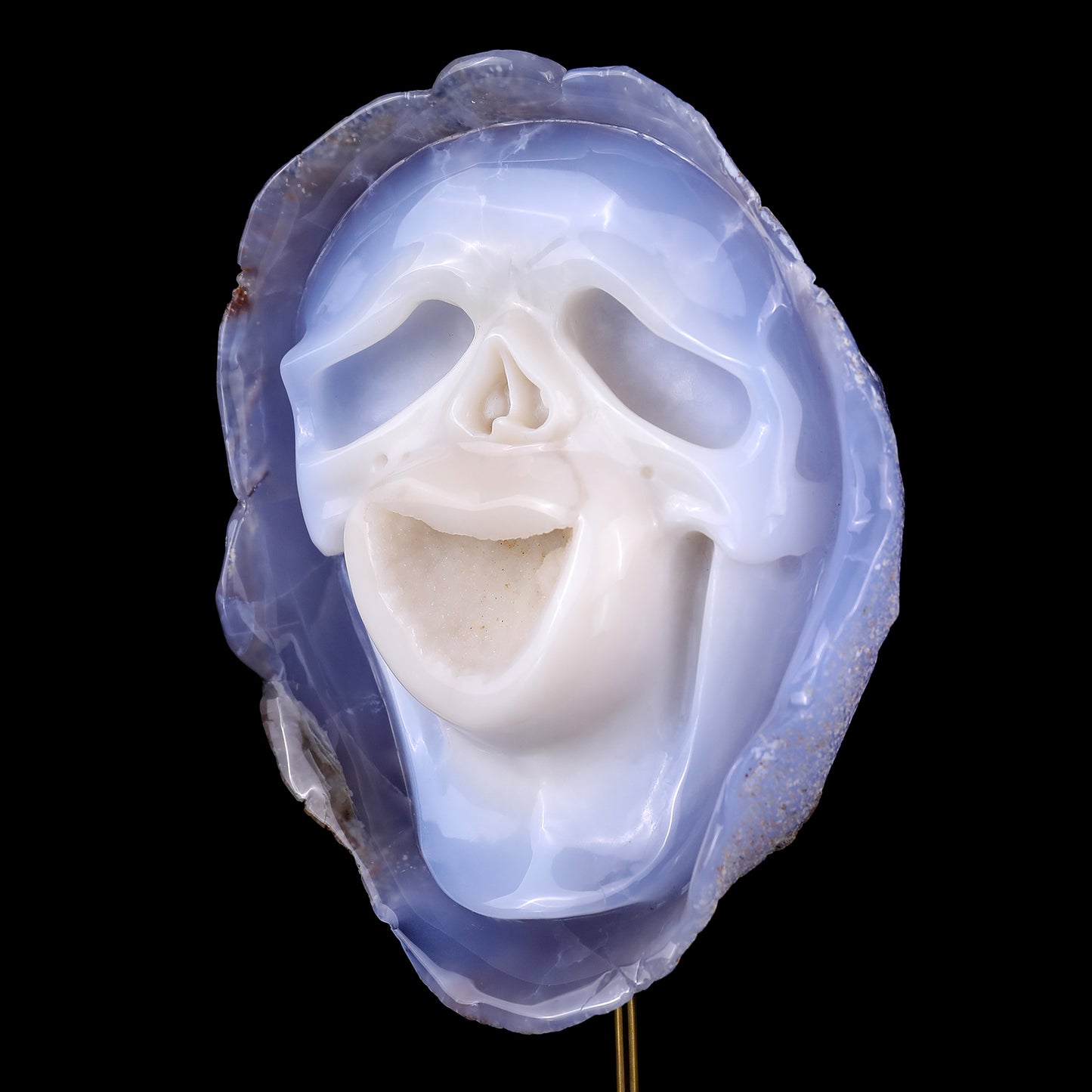 7.5" Blue Chalcedony Hand Carved Mineral Specimen Skull Sculpture Crystallumi