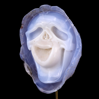 7.5" Blue Chalcedony Hand Carved Mineral Specimen Skull Sculpture Crystallumi