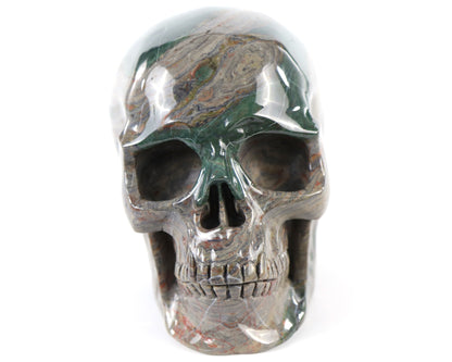 7.6" Colorful Threads Jasper Hand Carved Crystal Realistic Skull Sculpture Crystallumi