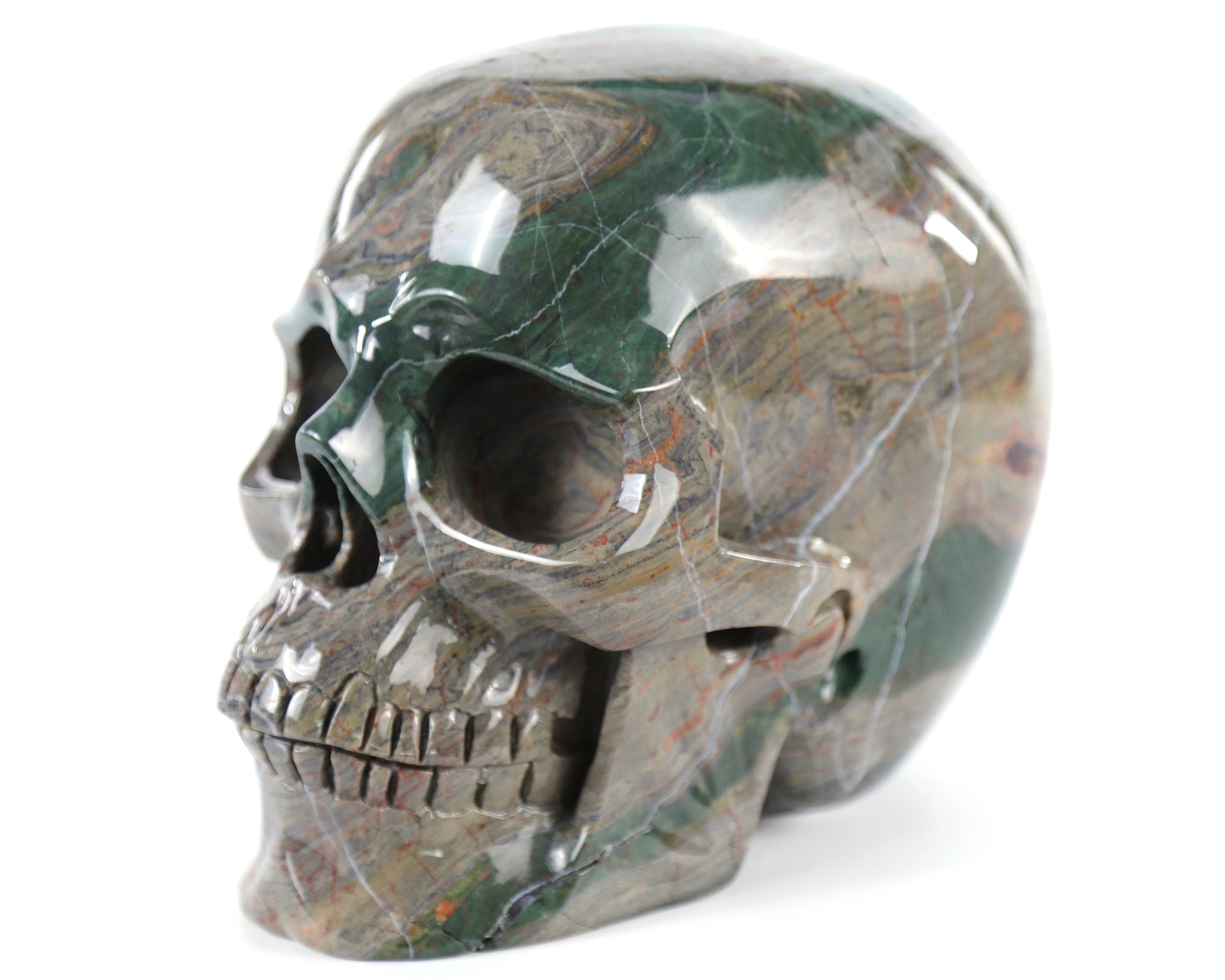 7.6" Colorful Threads Jasper Hand Carved Crystal Realistic Skull Sculpture Crystallumi