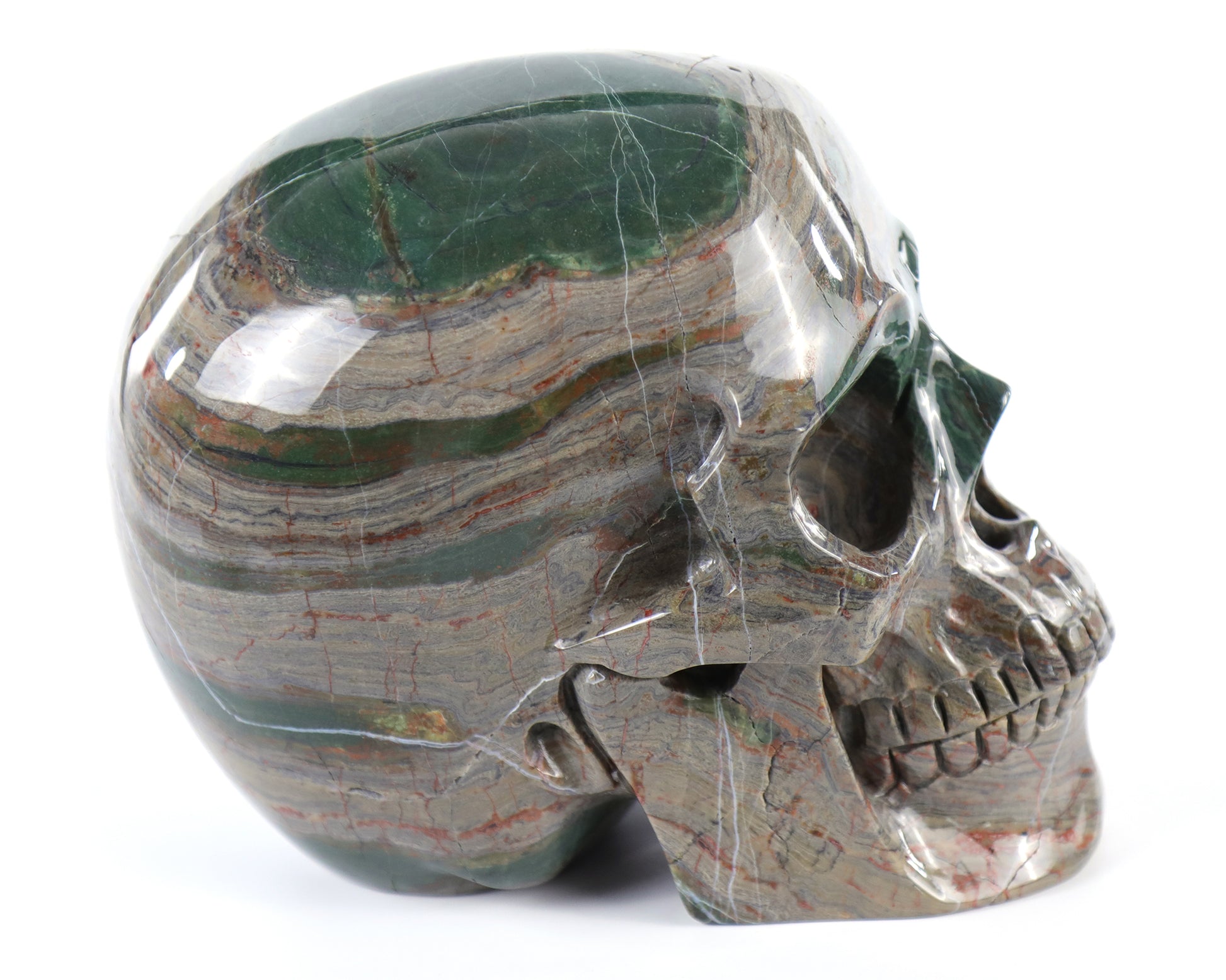 7.6" Colorful Threads Jasper Hand Carved Crystal Realistic Skull Sculpture Crystallumi