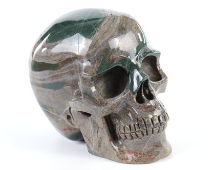 7.6" Colorful Threads Jasper Hand Carved Crystal Realistic Skull Sculpture Crystallumi