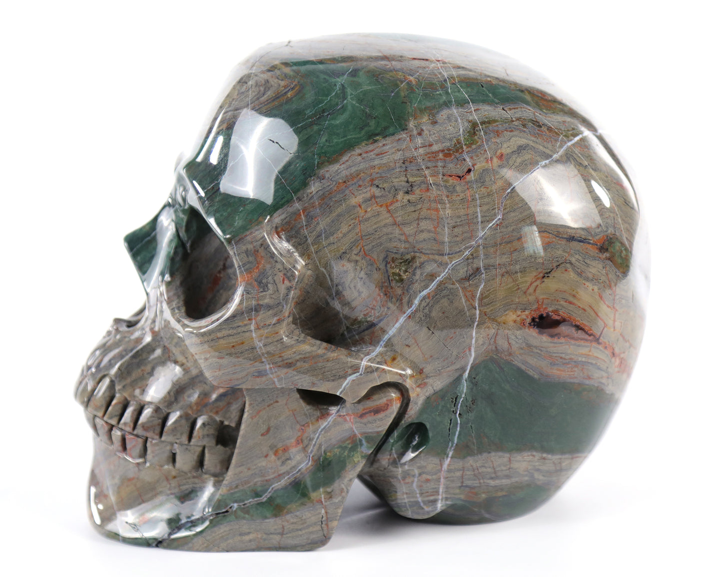 7.6" Colorful Threads Jasper Hand Carved Crystal Realistic Skull Sculpture Crystallumi