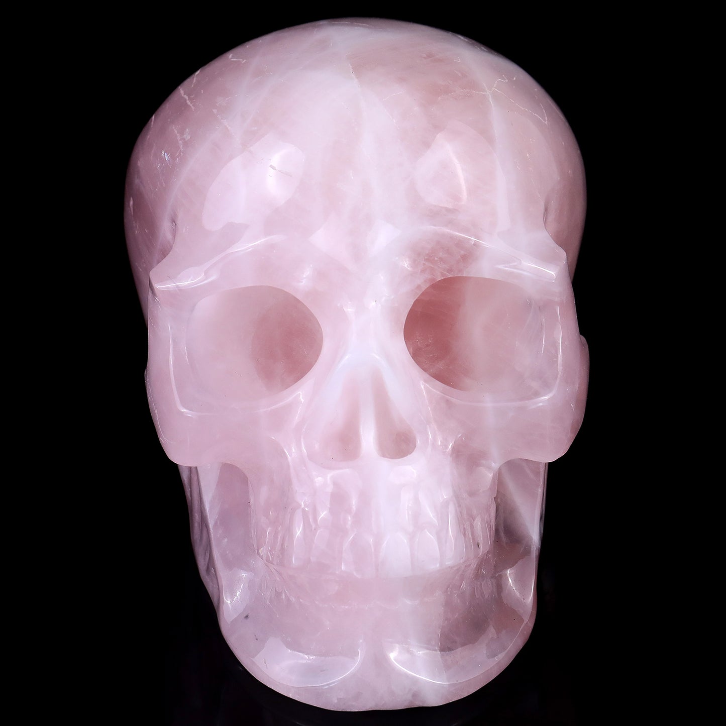 7.6" Rose Quartz Hand Carved Crystal Realistic Skull Sculpture Crystallumi