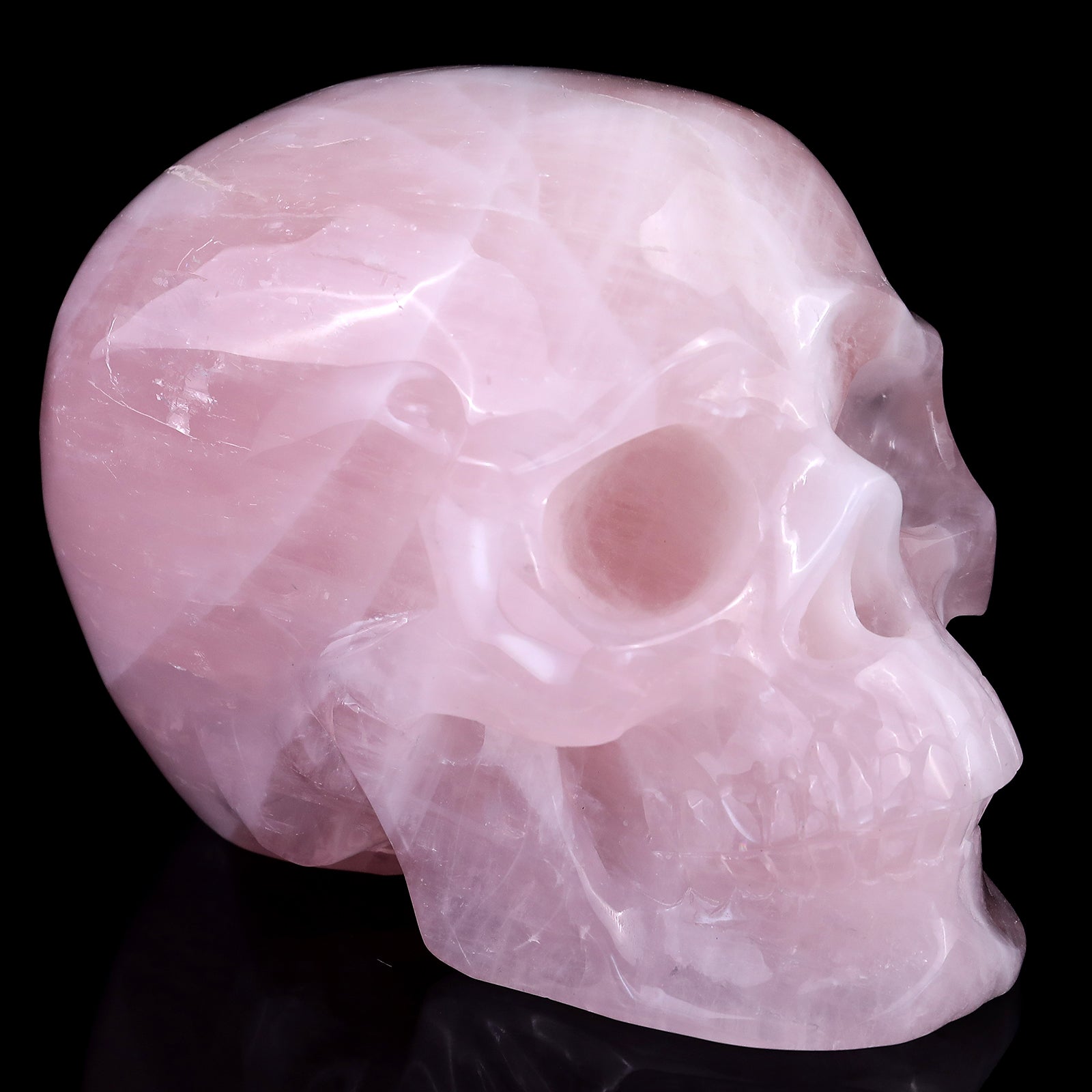 7.6" Rose Quartz Hand Carved Crystal Realistic Skull Sculpture Crystallumi