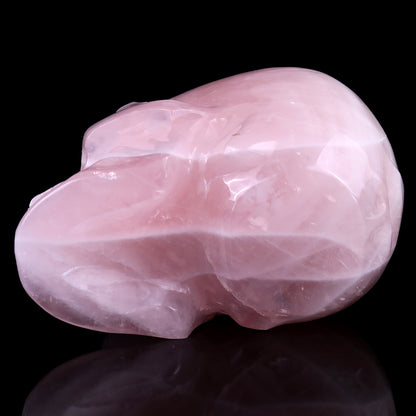 7.6" Rose Quartz Hand Carved Crystal Realistic Skull Sculpture Crystallumi