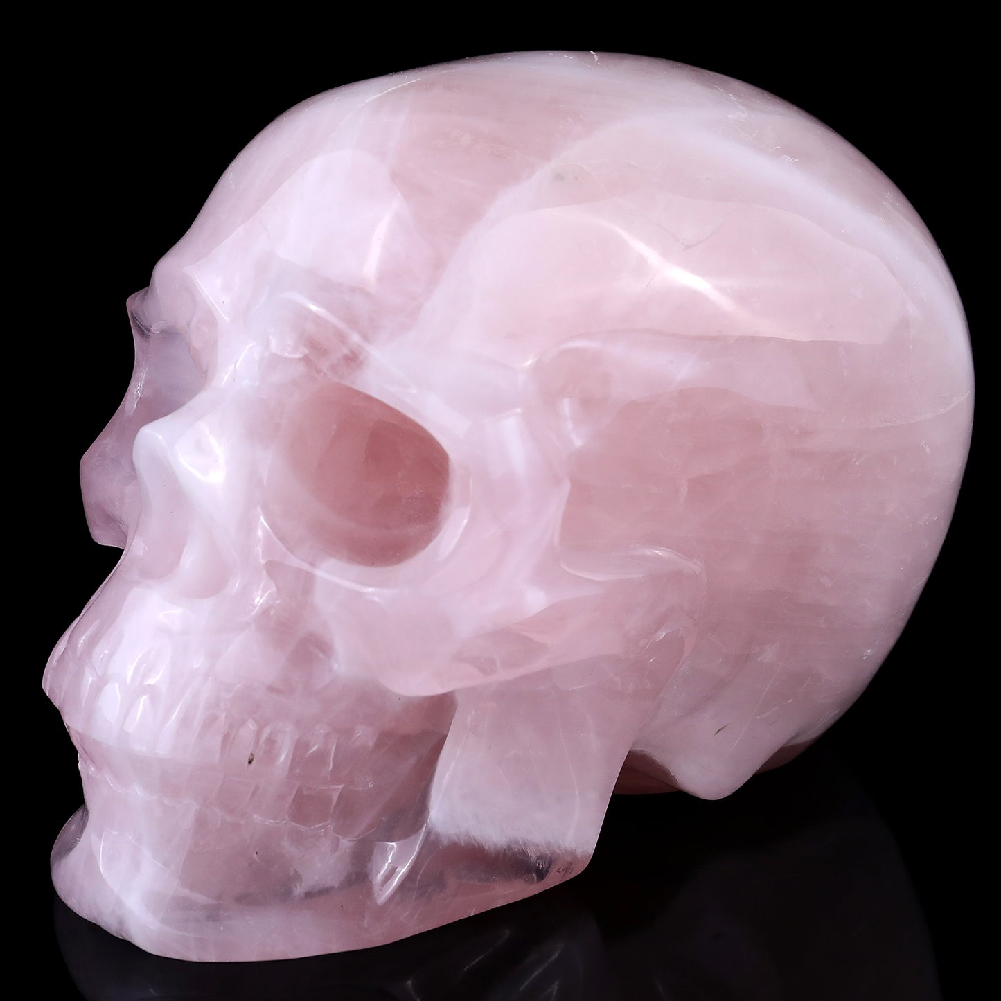 7.6" Rose Quartz Hand Carved Crystal Realistic Skull Sculpture Crystallumi