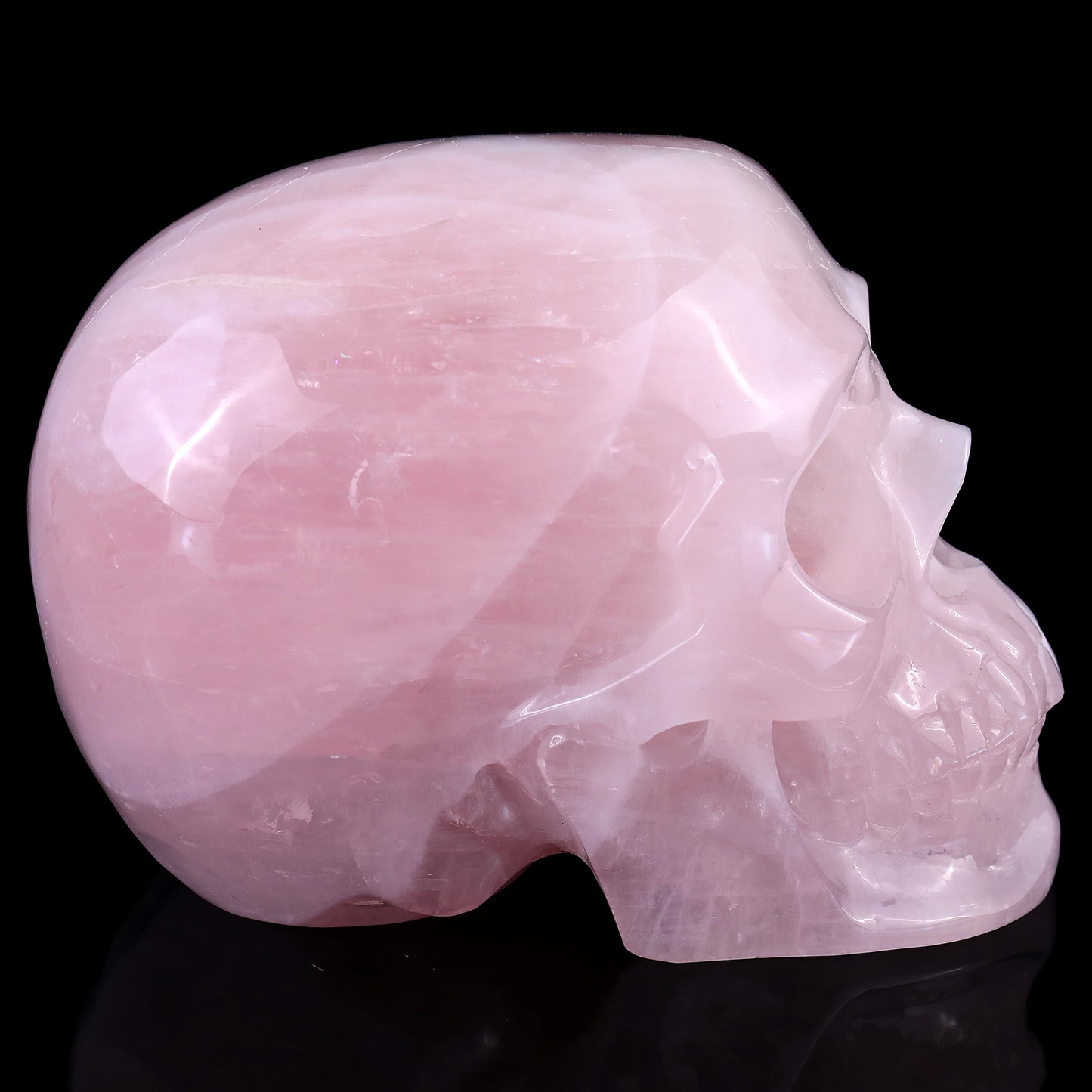 7.6" Rose Quartz Hand Carved Crystal Realistic Skull Sculpture Crystallumi