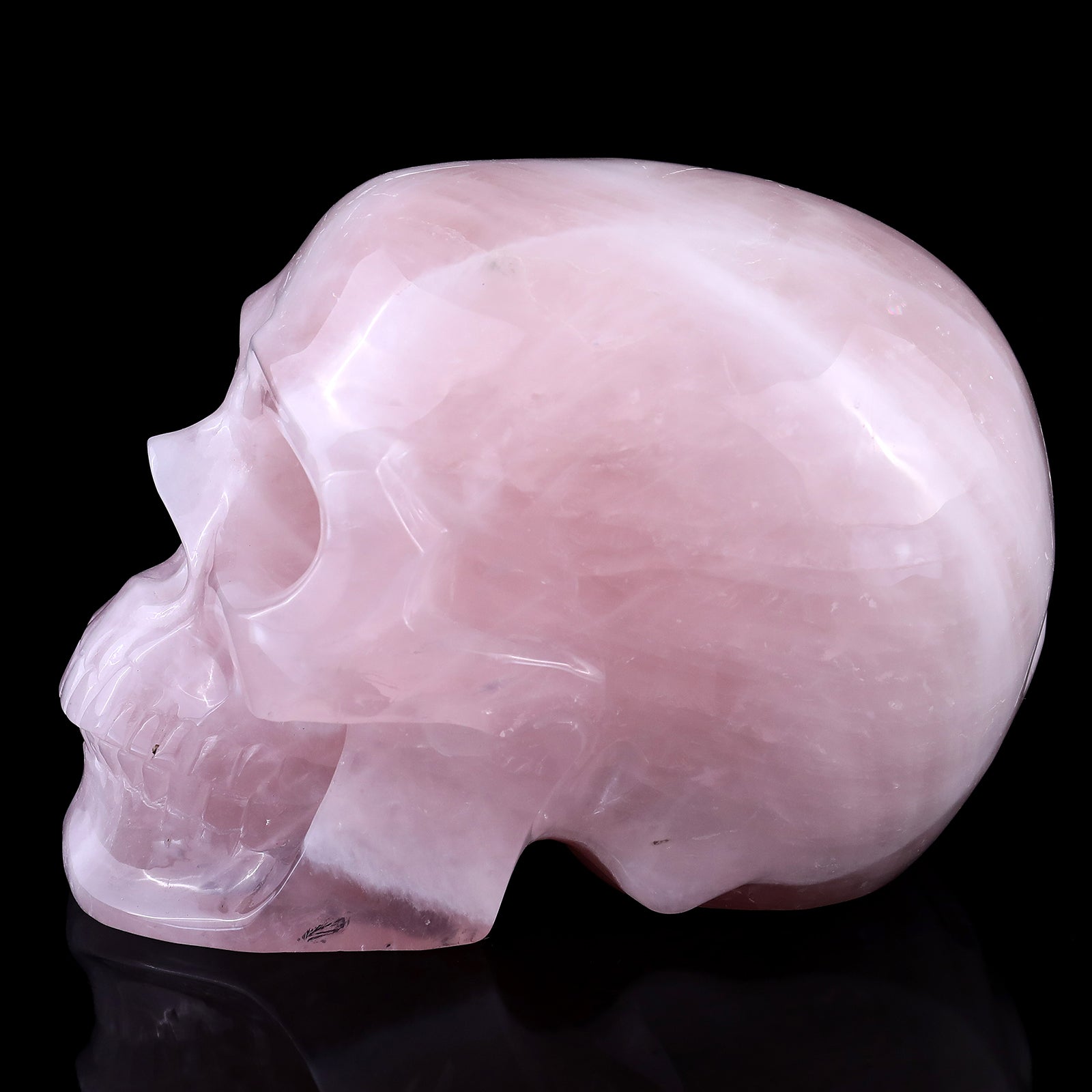 7.6" Rose Quartz Hand Carved Crystal Realistic Skull Sculpture Crystallumi