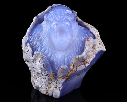 7.7" Blue Chalcedony Hand Carved Crystal Gorilla Sculpture Crystallumi