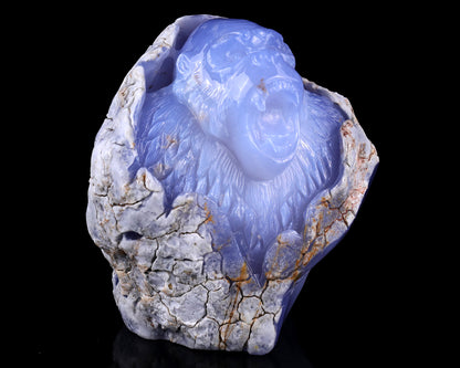 7.7" Blue Chalcedony Hand Carved Crystal Gorilla Sculpture Crystallumi