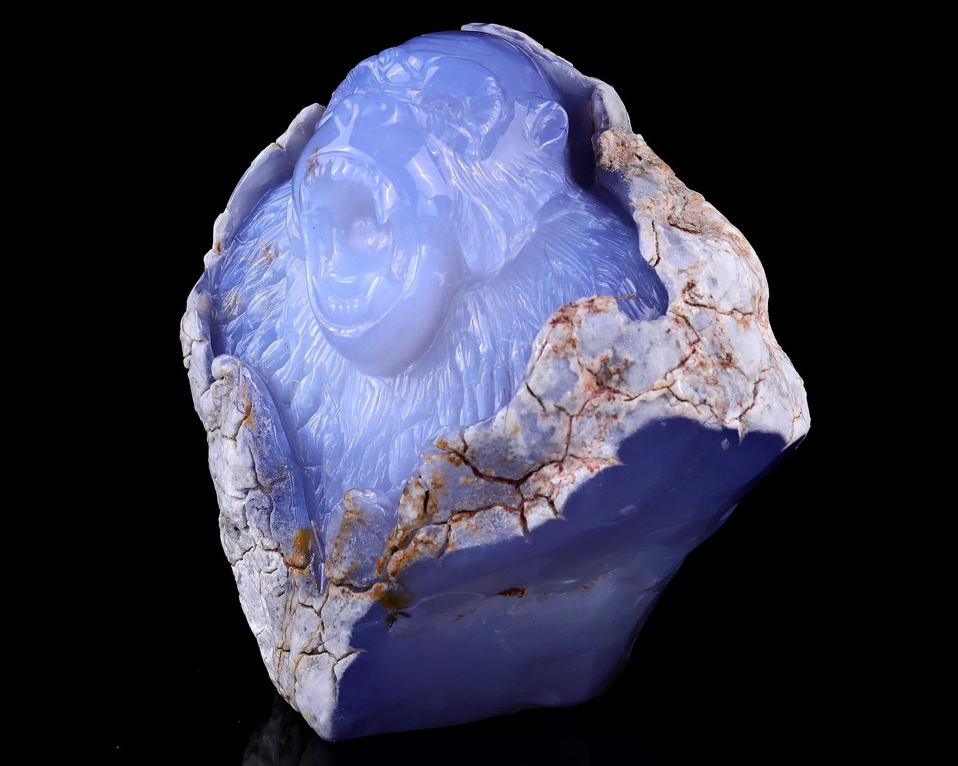 7.7" Blue Chalcedony Hand Carved Crystal Gorilla Sculpture Crystallumi