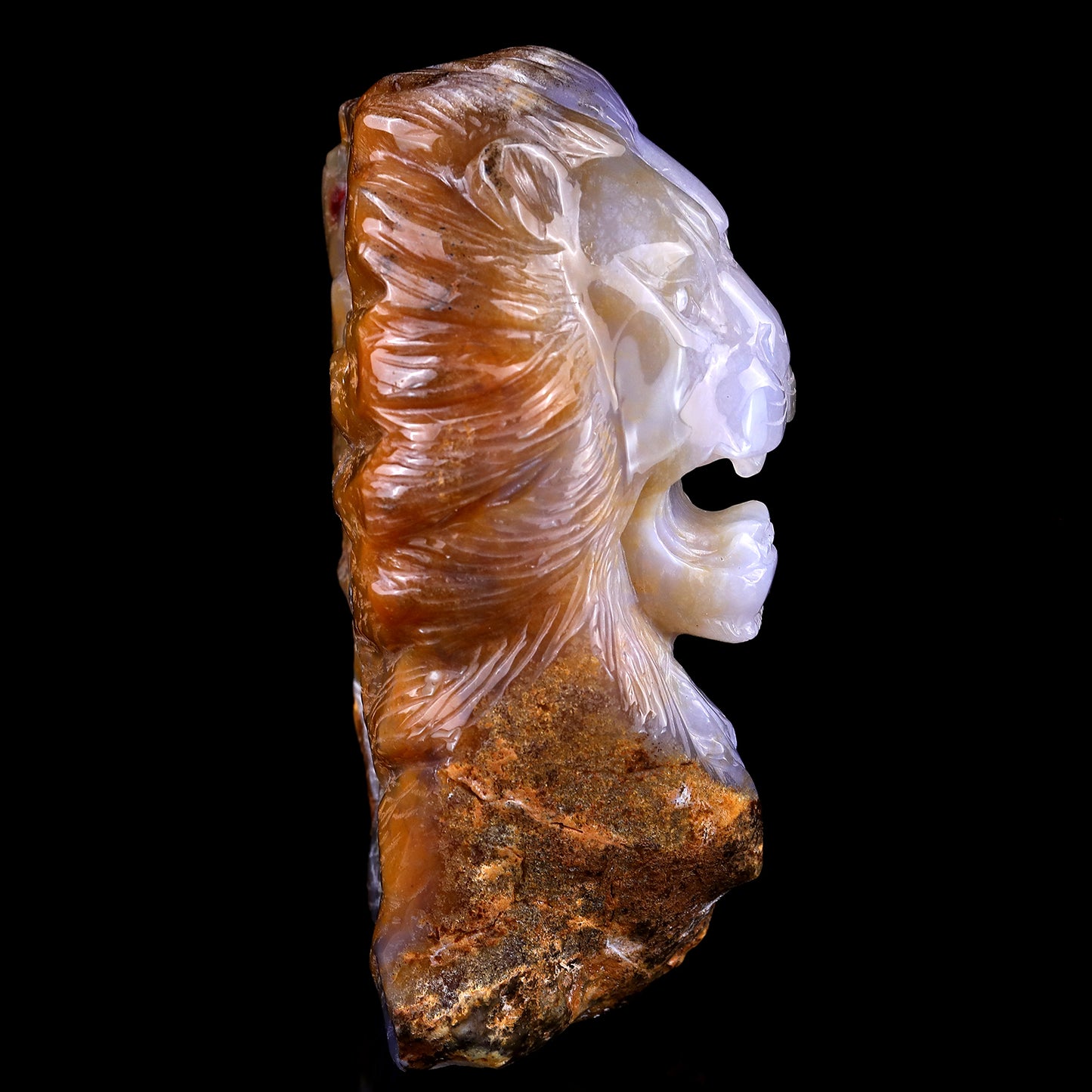 7.7" Chalcedony Hand Carved Crystal Lion Head Sculpture Crystallumi