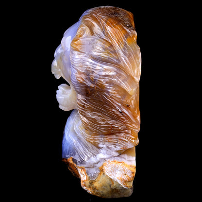 7.7" Chalcedony Hand Carved Crystal Lion Head Sculpture Crystallumi