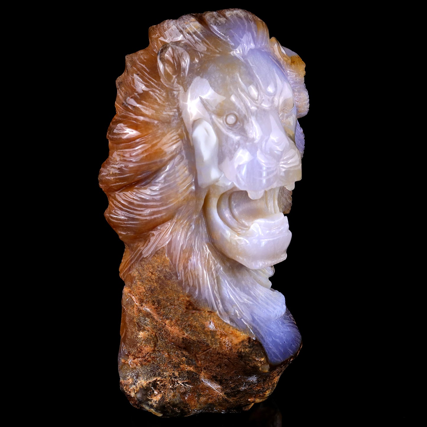 7.7" Chalcedony Hand Carved Crystal Lion Head Sculpture Crystallumi