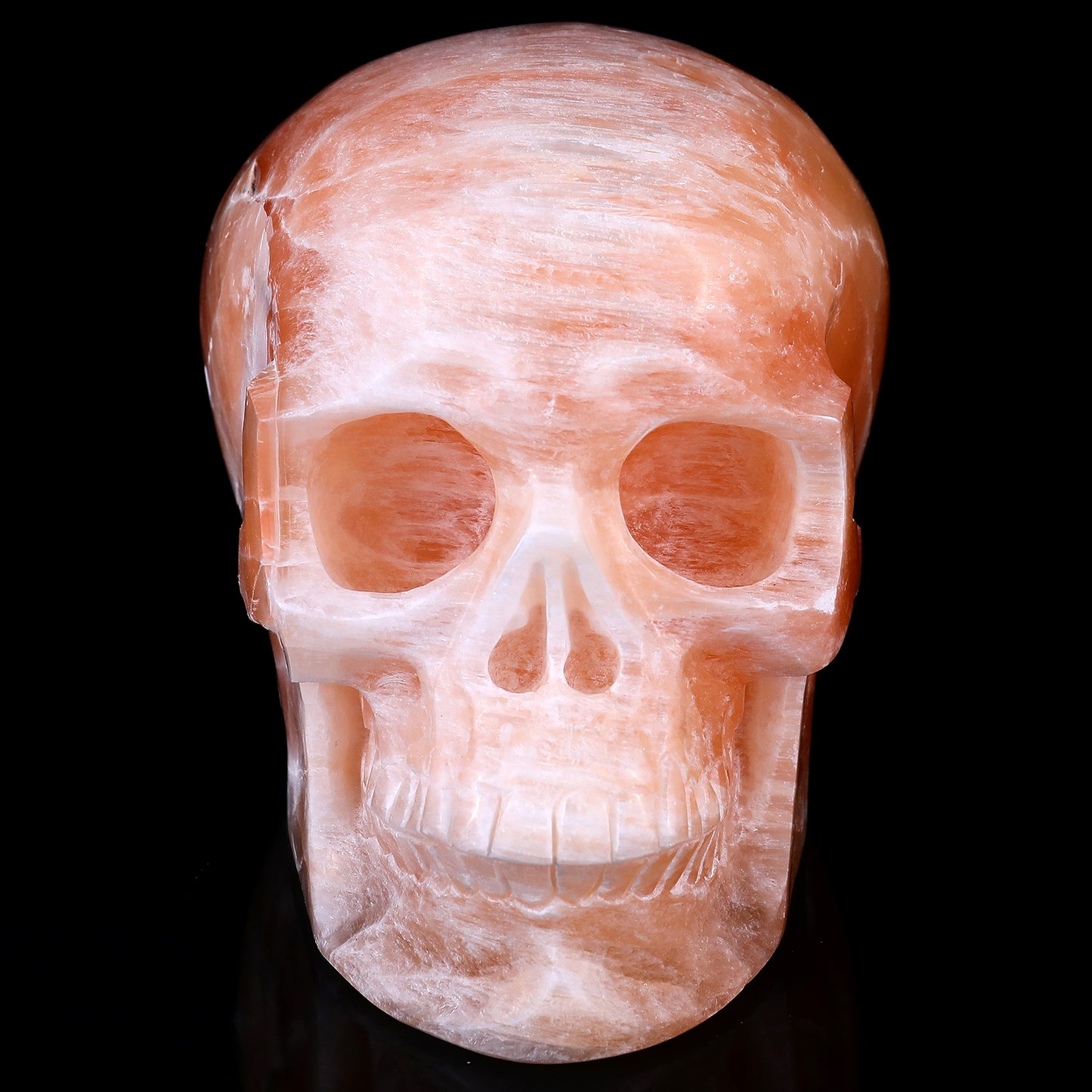 7.7" Orange Selenite Hand Carved Crystal Realistic Skull Sculpture Crystallumi