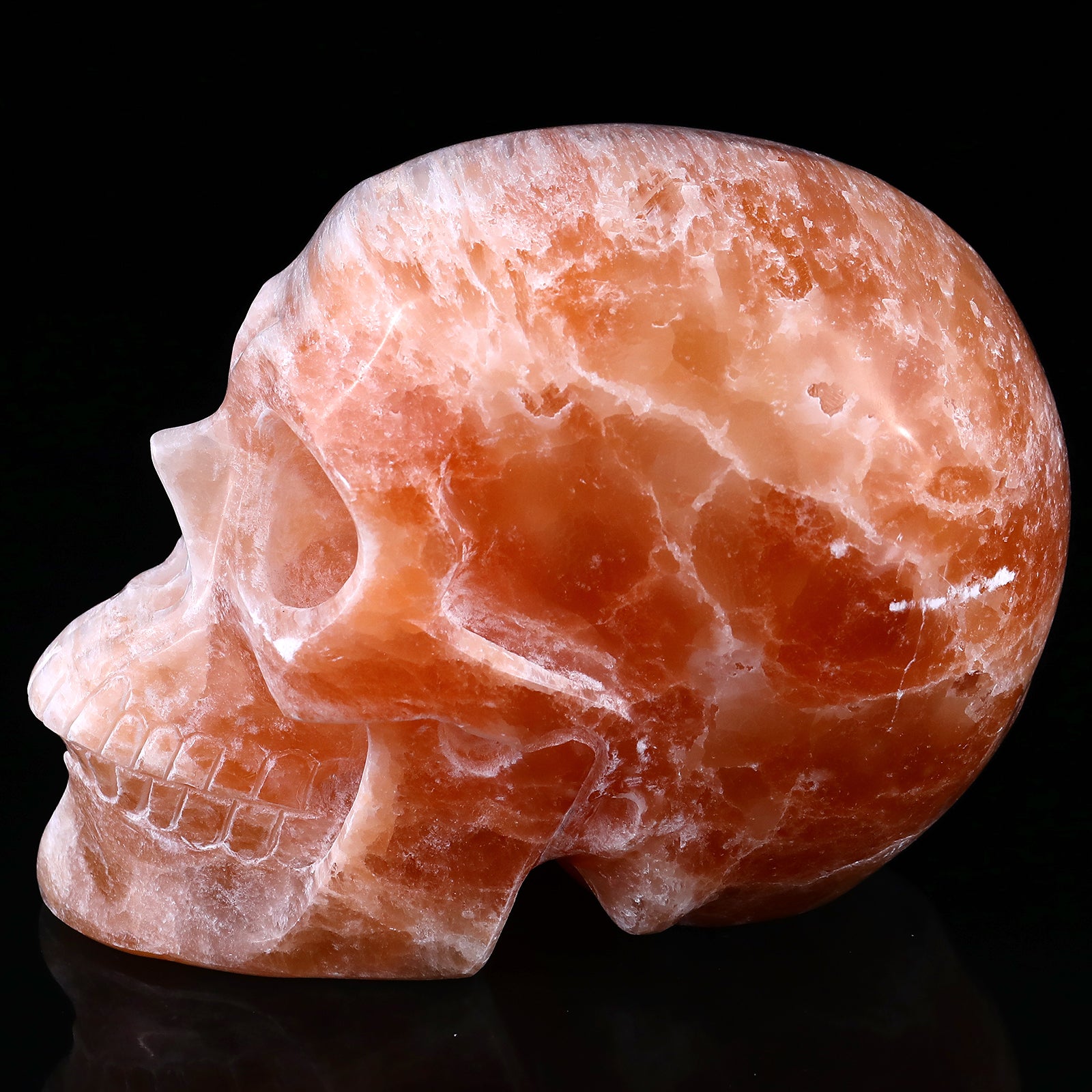 7.7" Orange Selenite Hand Carved Crystal Realistic Skull Sculpture Crystallumi