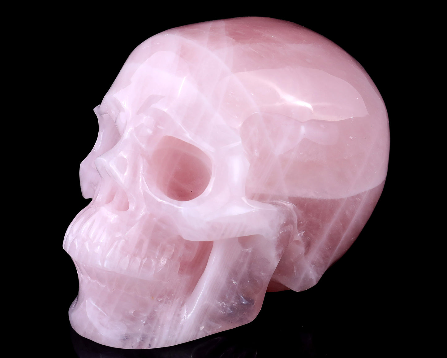 7.7" Pink Quartz Hand Carved Crystal Realistic Skull Sculpture Crystallumi