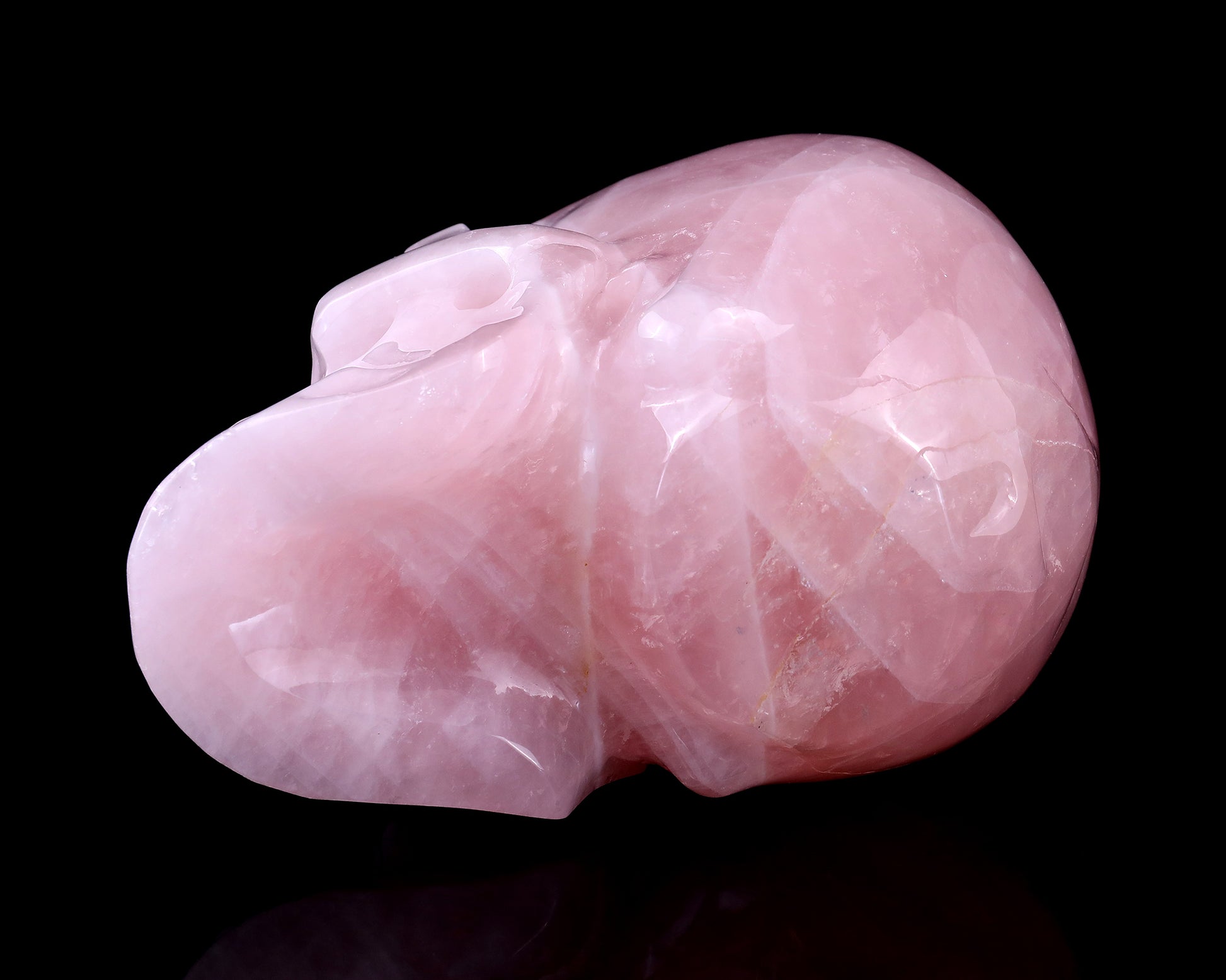 7.7" Pink Quartz Hand Carved Crystal Realistic Skull Sculpture Crystallumi