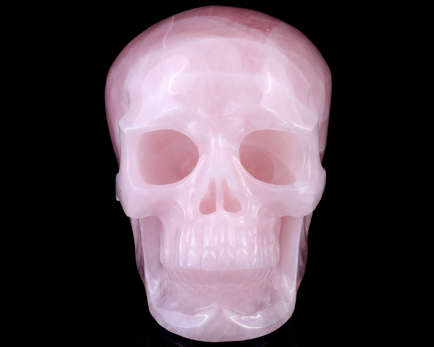 7.7" Pink Quartz Hand Carved Crystal Realistic Skull Sculpture Crystallumi