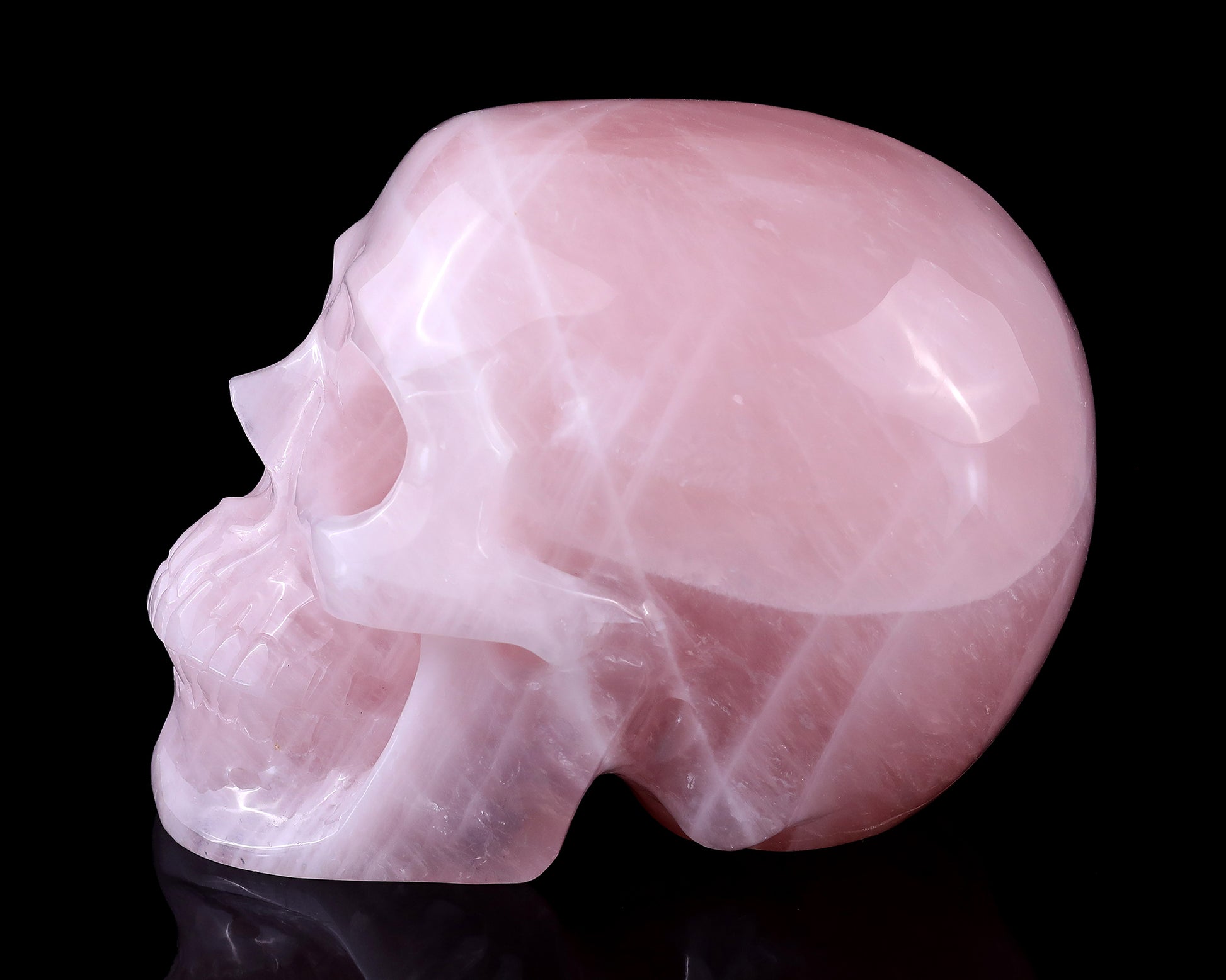 7.7" Pink Quartz Hand Carved Crystal Realistic Skull Sculpture Crystallumi