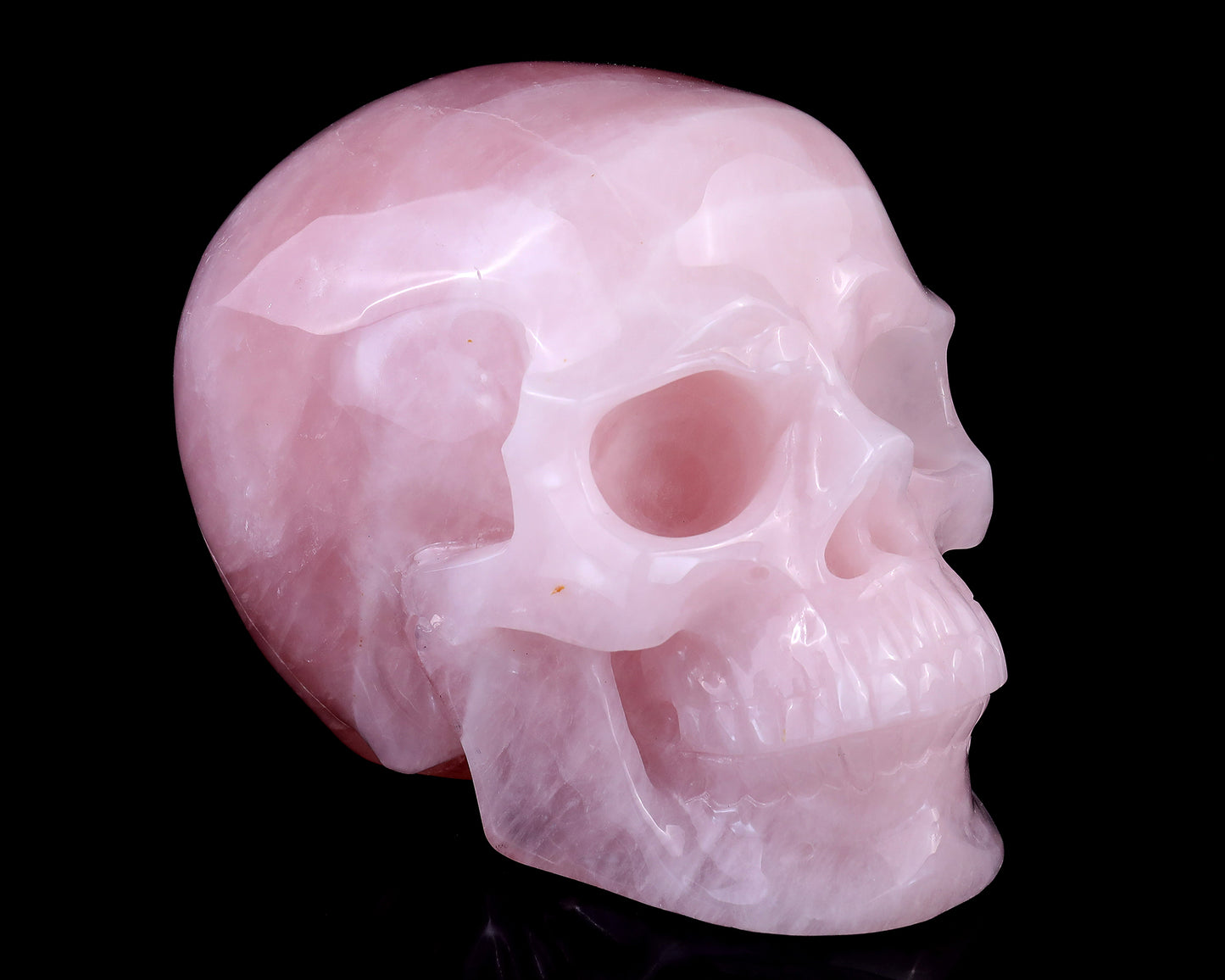 7.7" Pink Quartz Hand Carved Crystal Realistic Skull Sculpture Crystallumi