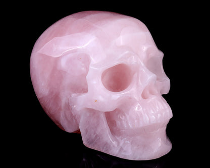 7.7" Pink Quartz Hand Carved Crystal Realistic Skull Sculpture Crystallumi