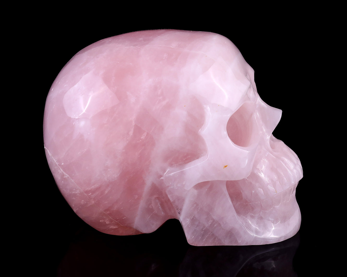 7.7" Pink Quartz Hand Carved Crystal Realistic Skull Sculpture Crystallumi