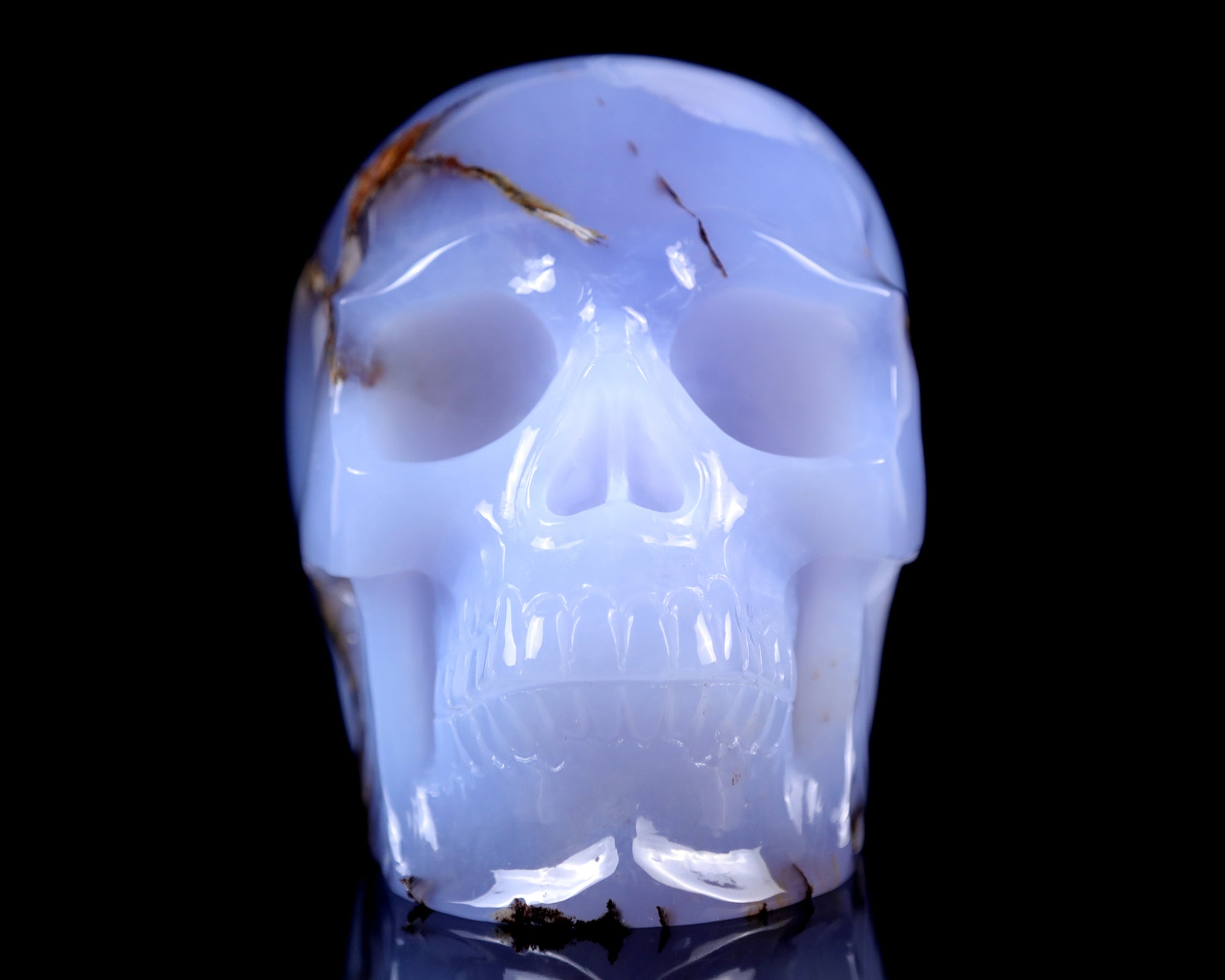 7.9" Blue Chalcedony Hand Carved Crystal Huge Realistic Skull Sculpture Crystallumi