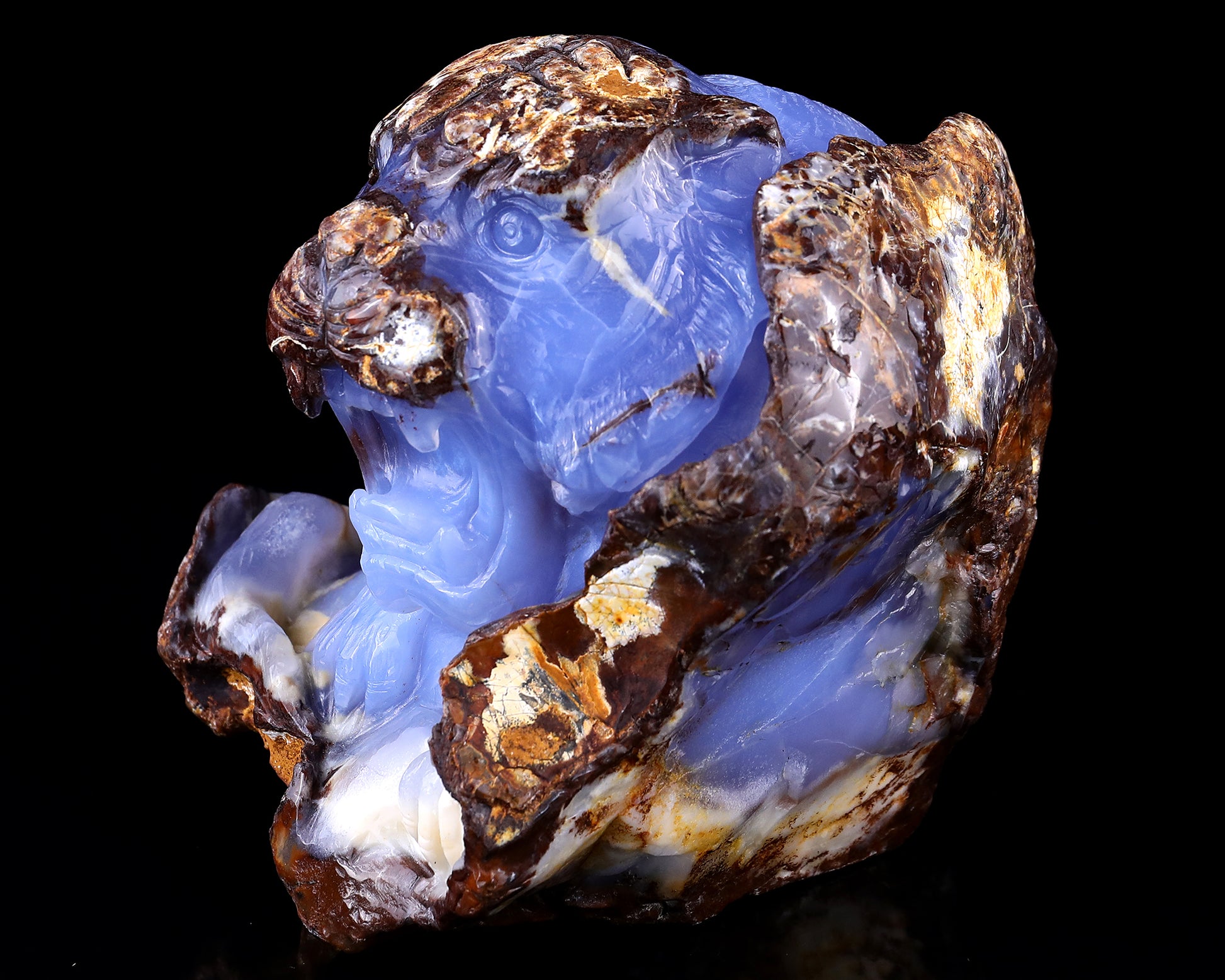 7.9" Blue Chalcedony Hand Carved Crystal Tiger Sculpture Crystallumi