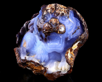 7.9" Blue Chalcedony Hand Carved Crystal Tiger Sculpture Crystallumi