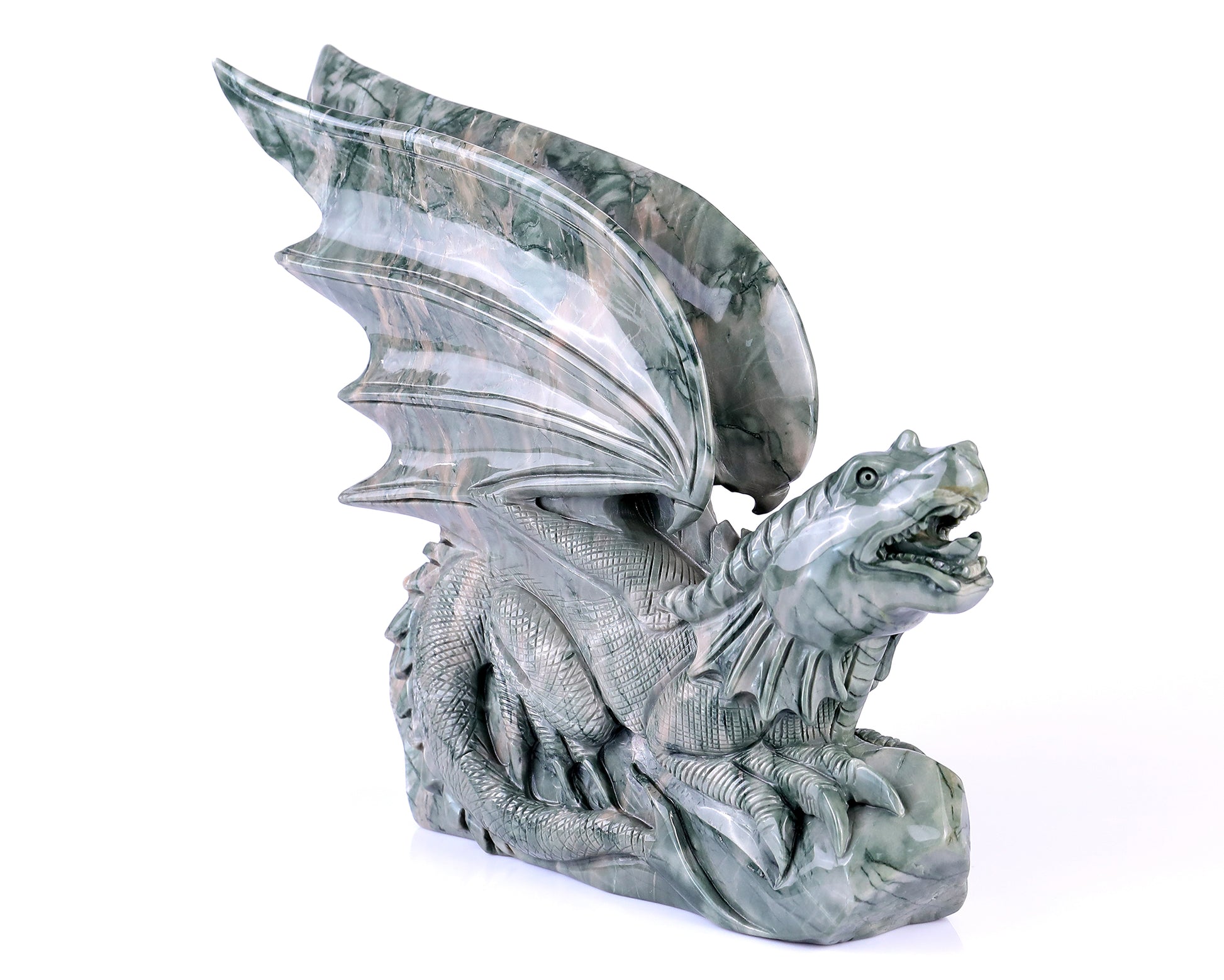 7.9" Jiulong Jade Hand Carved Crystal Dragon Sculpture Crystallumi