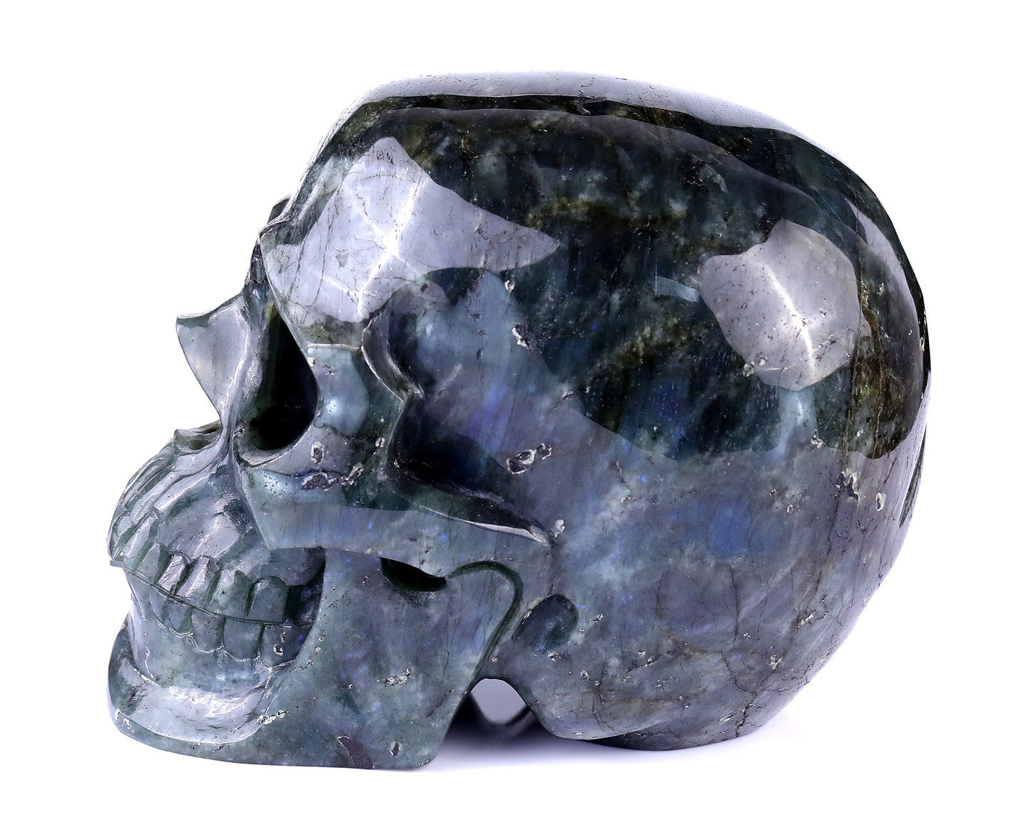 7.9 "Labradorite Hand Carved Crystal Realistic Skull Sculpture Crystallumi