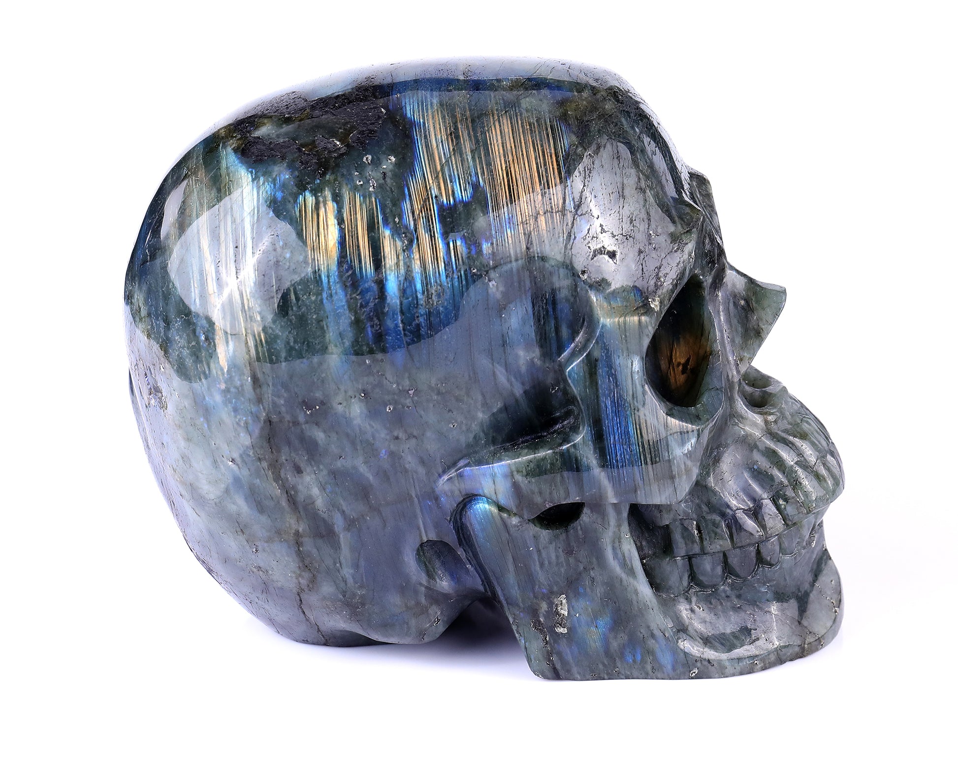 7.9 "Labradorite Hand Carved Crystal Realistic Skull Sculpture Crystallumi