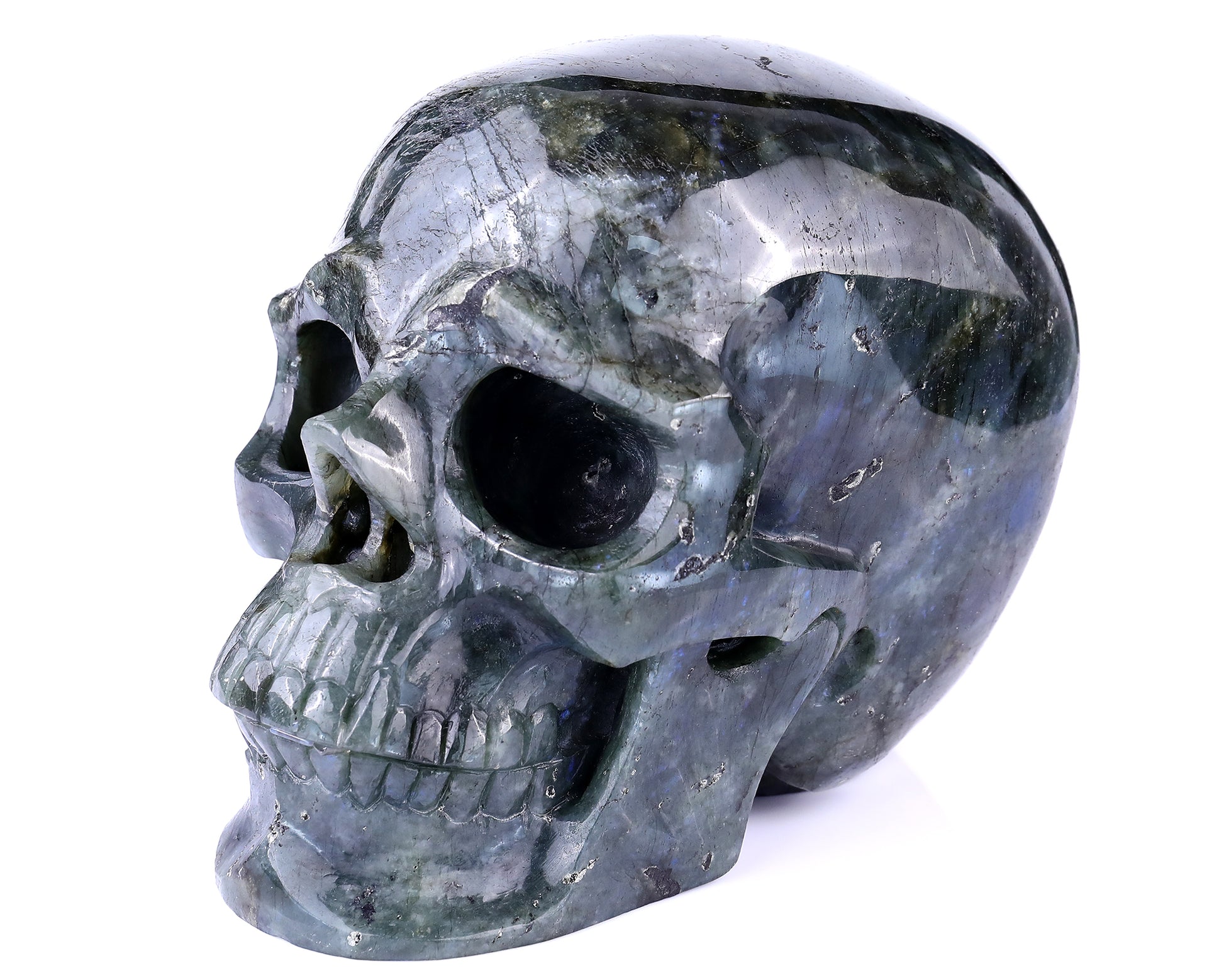 7.9 "Labradorite Hand Carved Crystal Realistic Skull Sculpture Crystallumi