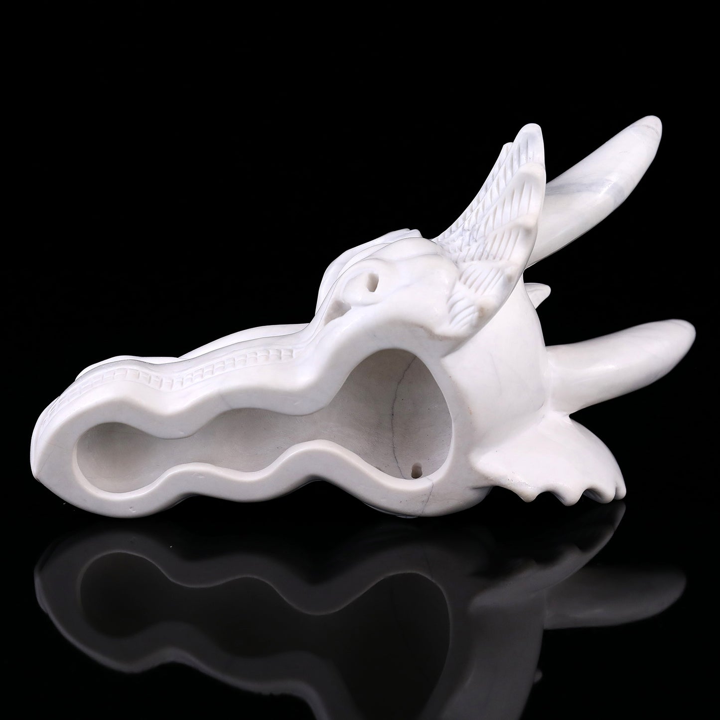 7.9" White Jade Hand Carved Crystal Dragon Skull Sculpture Crystallumi