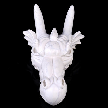 7.9" White Jade Hand Carved Crystal Dragon Skull Sculpture Crystallumi