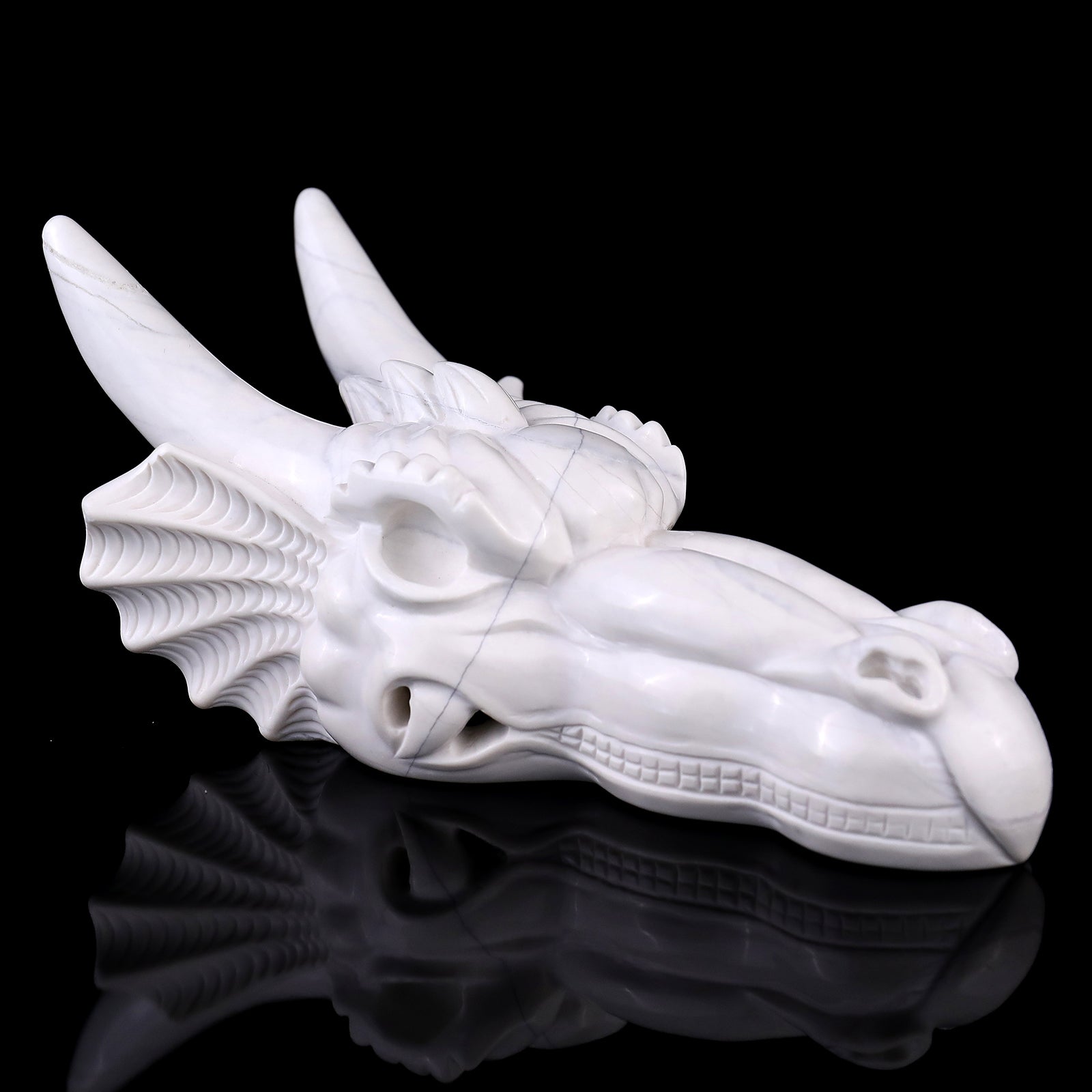 7.9" White Jade Hand Carved Crystal Dragon Skull Sculpture Crystallumi