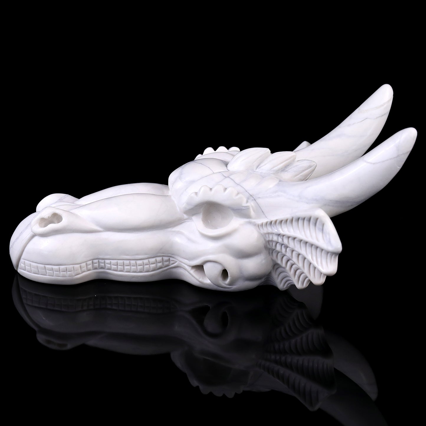 7.9" White Jade Hand Carved Crystal Dragon Skull Sculpture Crystallumi